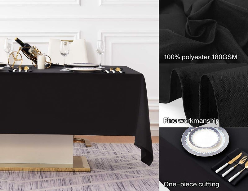 Surmente Black Tablecloth 60 x 120-inch Rectangular Polyester Table Cloth for Weddings, Banquets, or Restaurants - Image 2